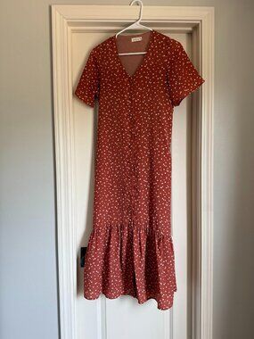 Roolee Dainty Floral Rust Orange Midi/Maxi Dress XS